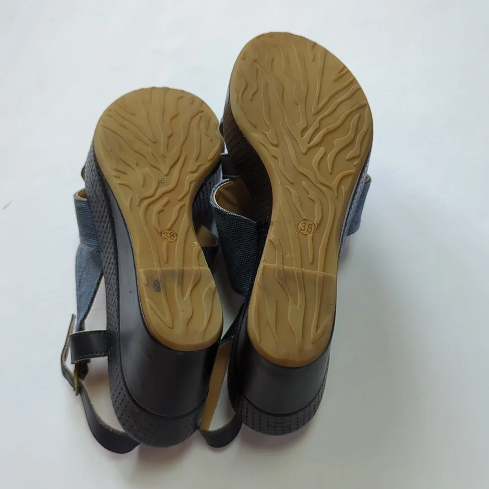 Sundance, Navy and denim blue strappy wedges. Size 38